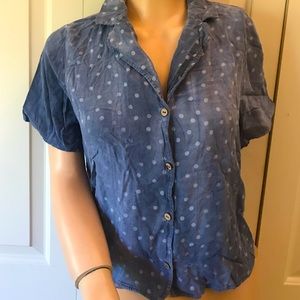 Distressed soft polka dot denim color shirt Free Kisses L